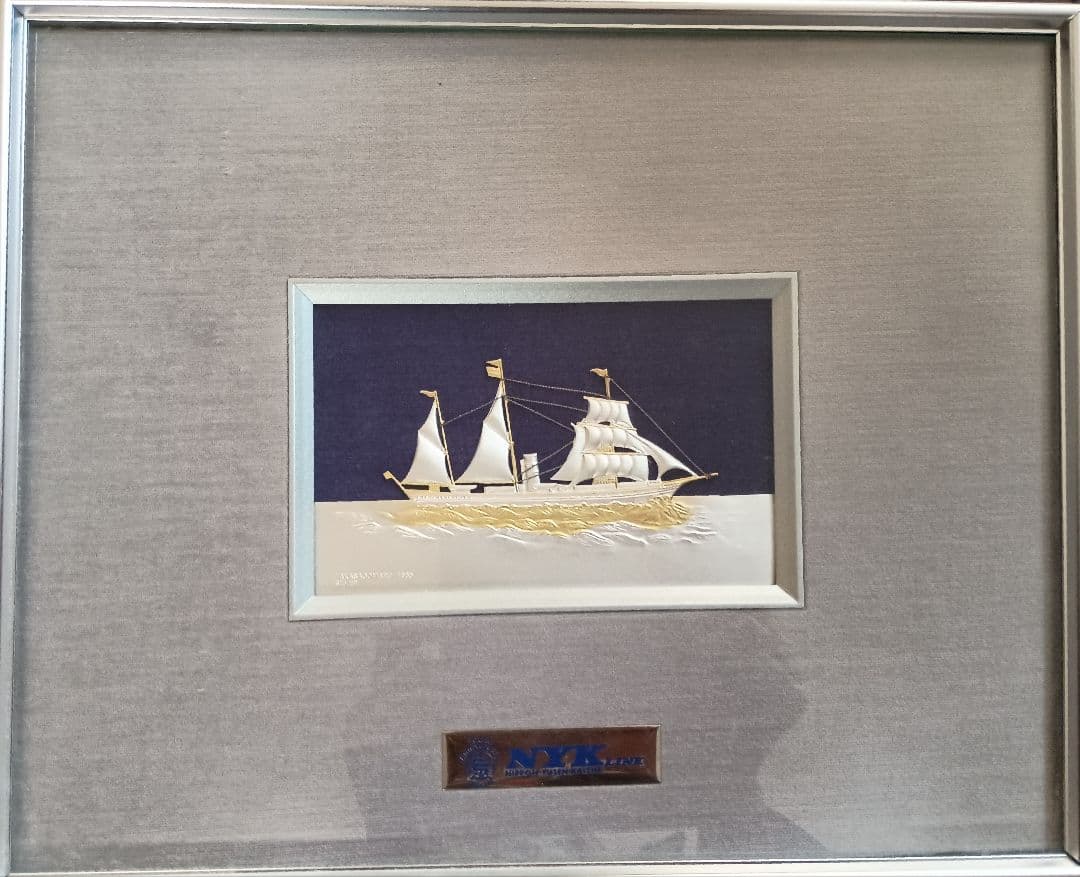 帆船 高砂丸 1885年 銀製 帆船の浮き彫り