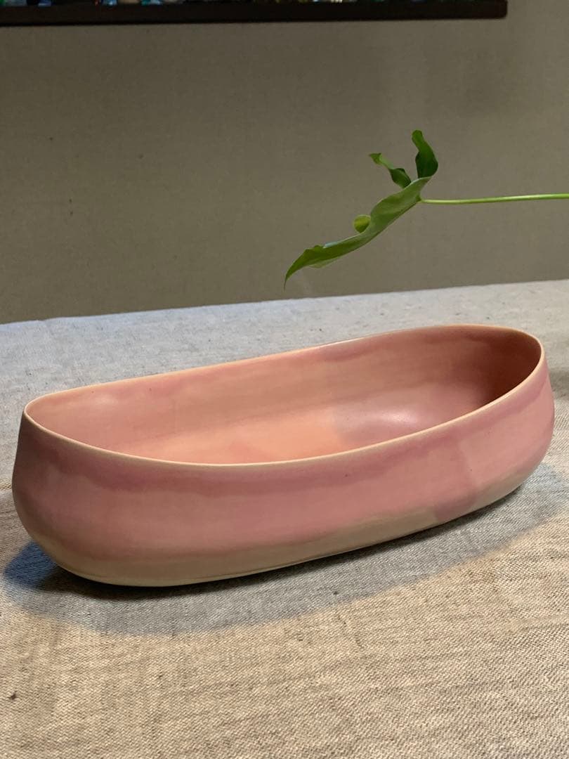 クリスチャンヌ　ペロション オーバル舟形　ピンク釉 初期作品　有元葉子　極美品