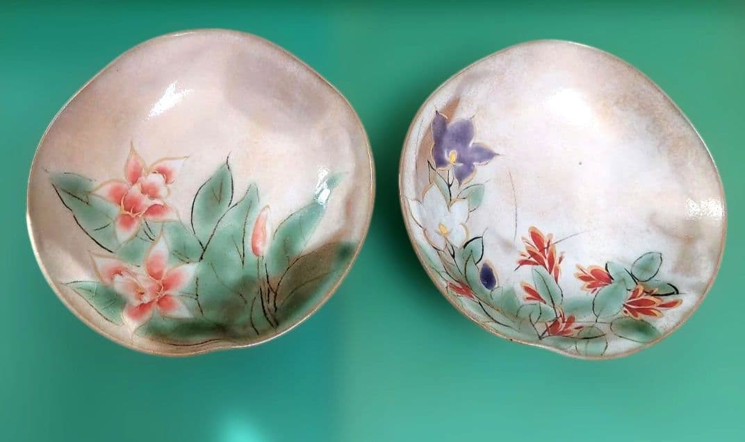 希少✨【土淵陶あん】清水焼　京焼　足付き　台付き　皿　色絵付け　2個