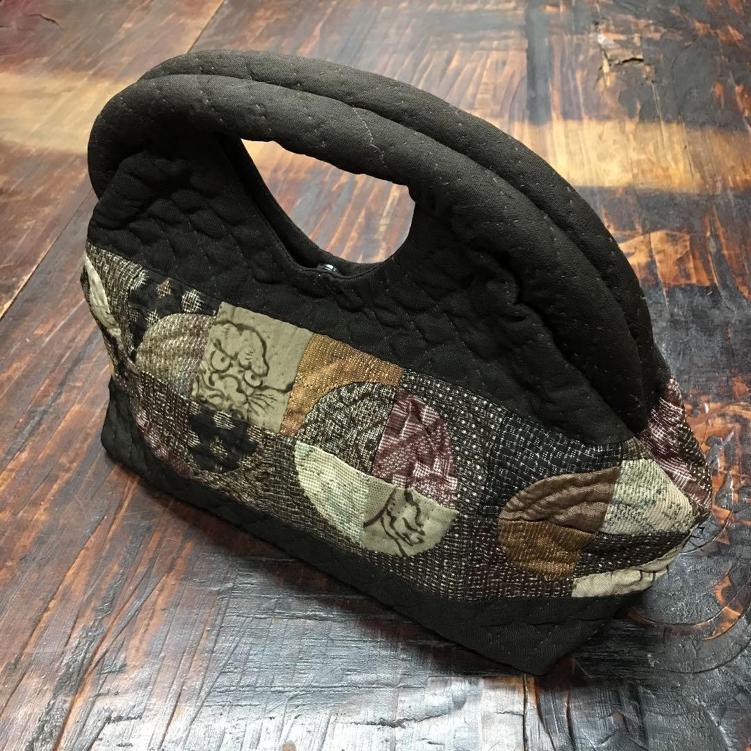 ★パッチワークバッグ ①古布(大島など)手さげ★ ハンドメイド パッチワーク
