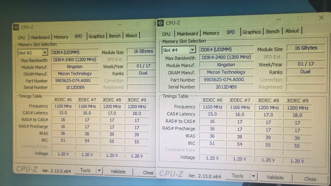 DDR4 16GBx2枚 32GB DDR4-2400 動作確認済み ①