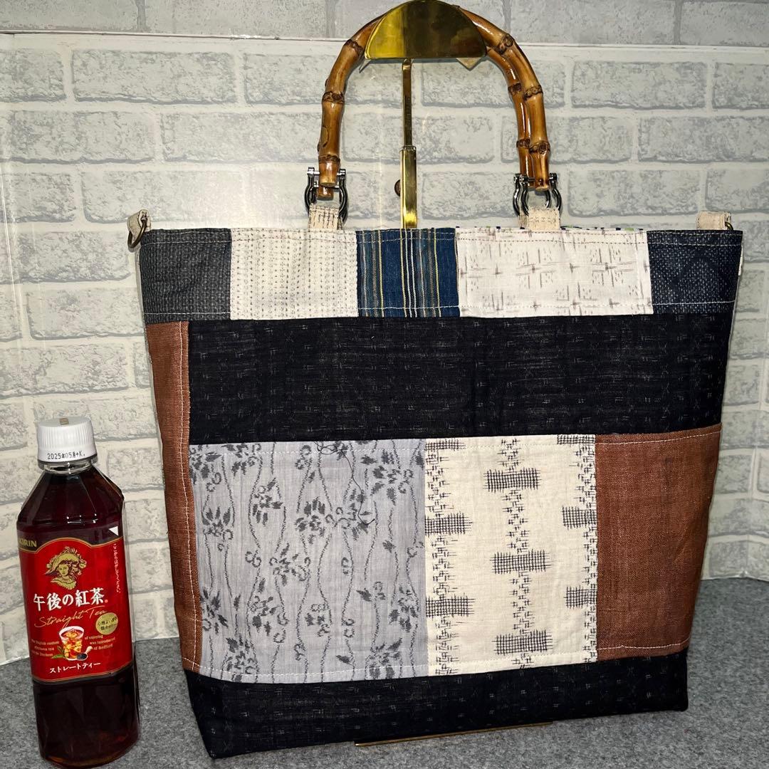 Dカン付/大きめ麻手提げbag⑩一点物♡鞄♡手提げ袋♡現品限り♡オリジナル