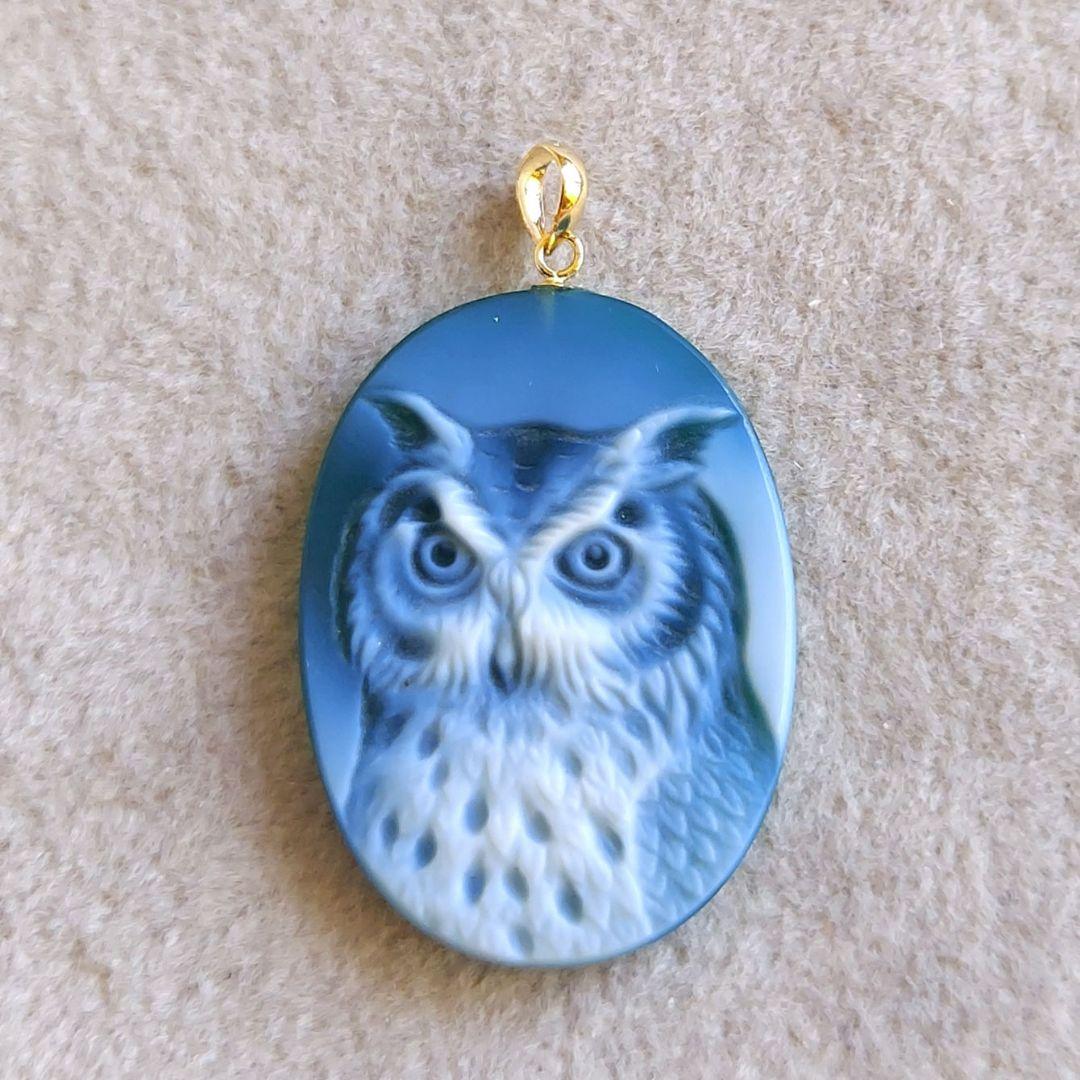 ふくろう　ストーン　カメオ　K18　ペンダントトップ