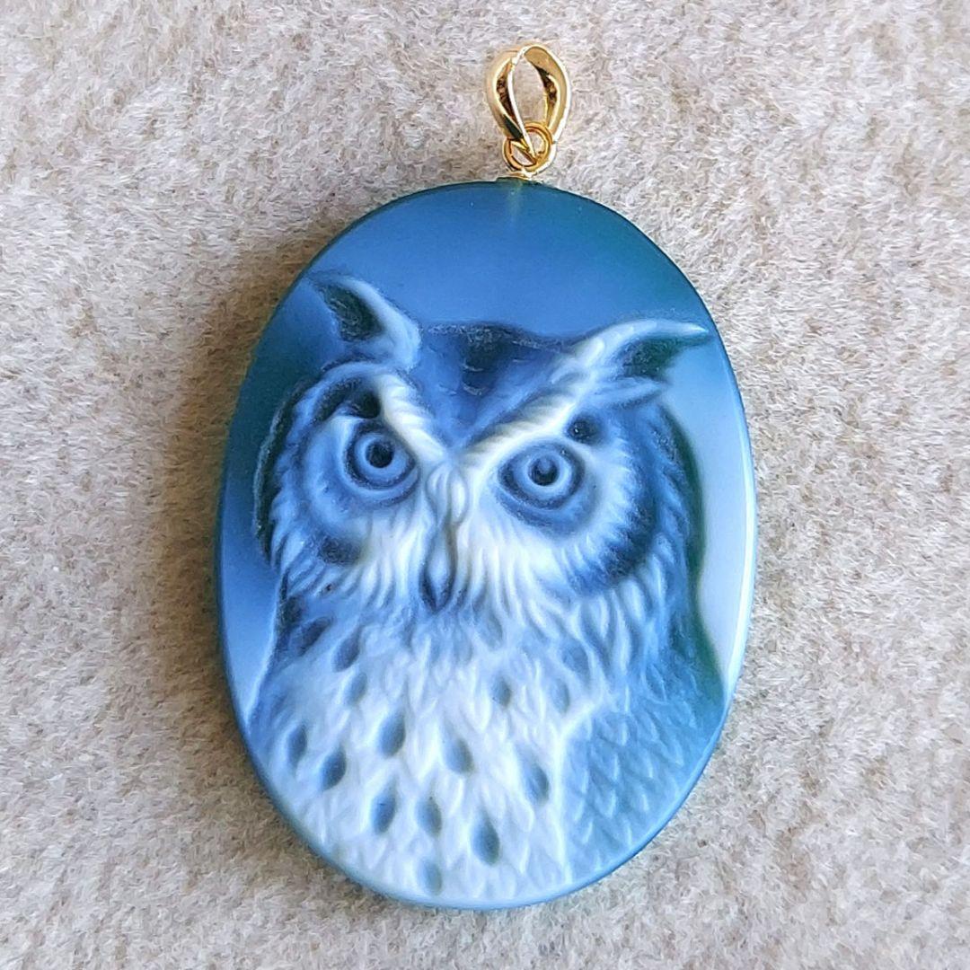 ふくろう　ストーン　カメオ　K18　ペンダントトップ