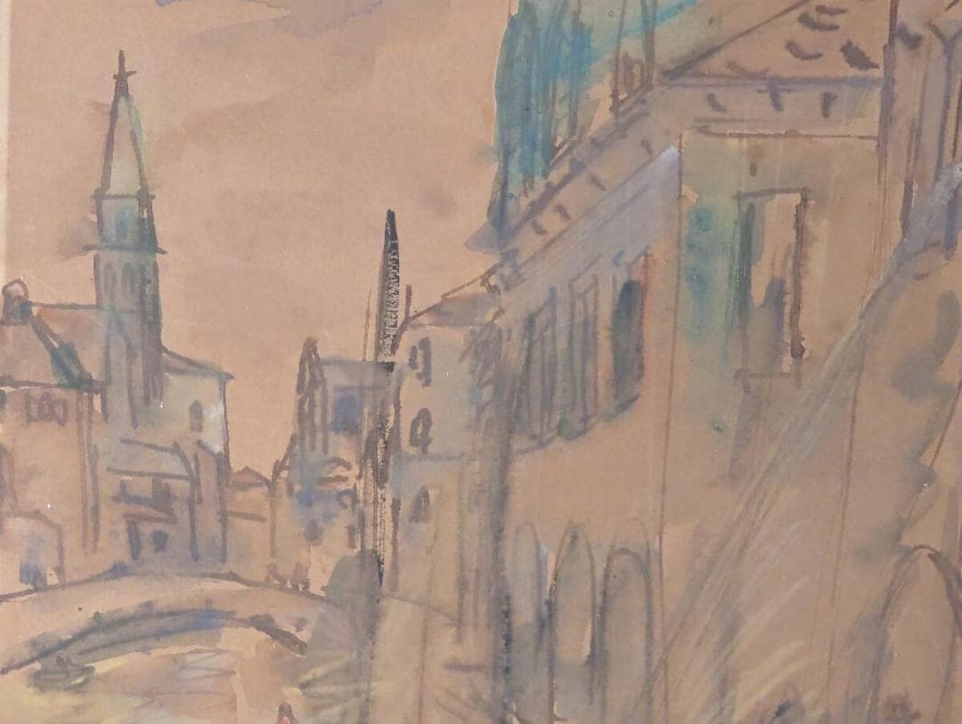 【真作】絵画　ベニスの裏通り　運河の街並み　 ヨーロッパ風景　額装　Z118