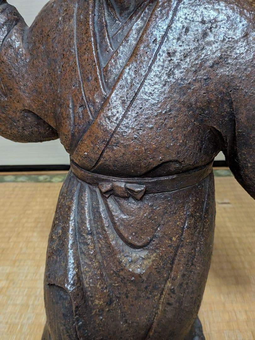 明治～昭和初期 一木作 備前焼 踊る娘像 扇子 陶像 百姓 農家 舞妓 舞姫