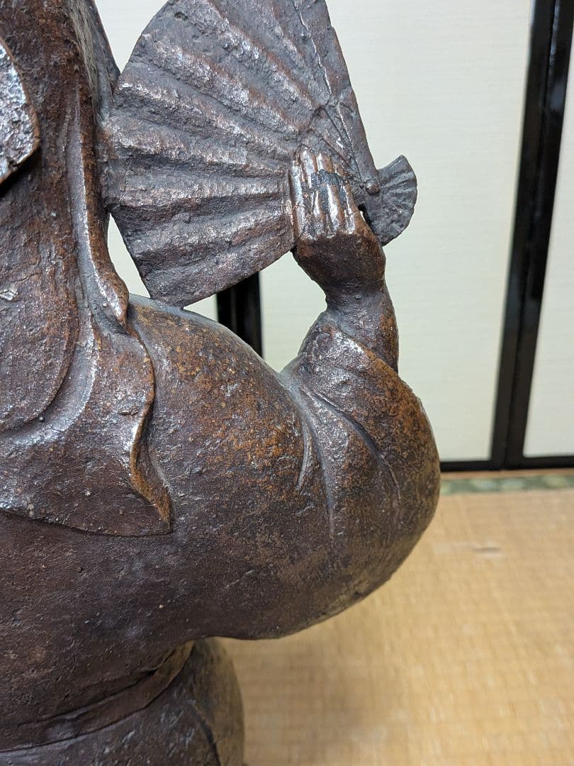 明治～昭和初期 一木作 備前焼 踊る娘像 扇子 陶像 百姓 農家 舞妓 舞姫