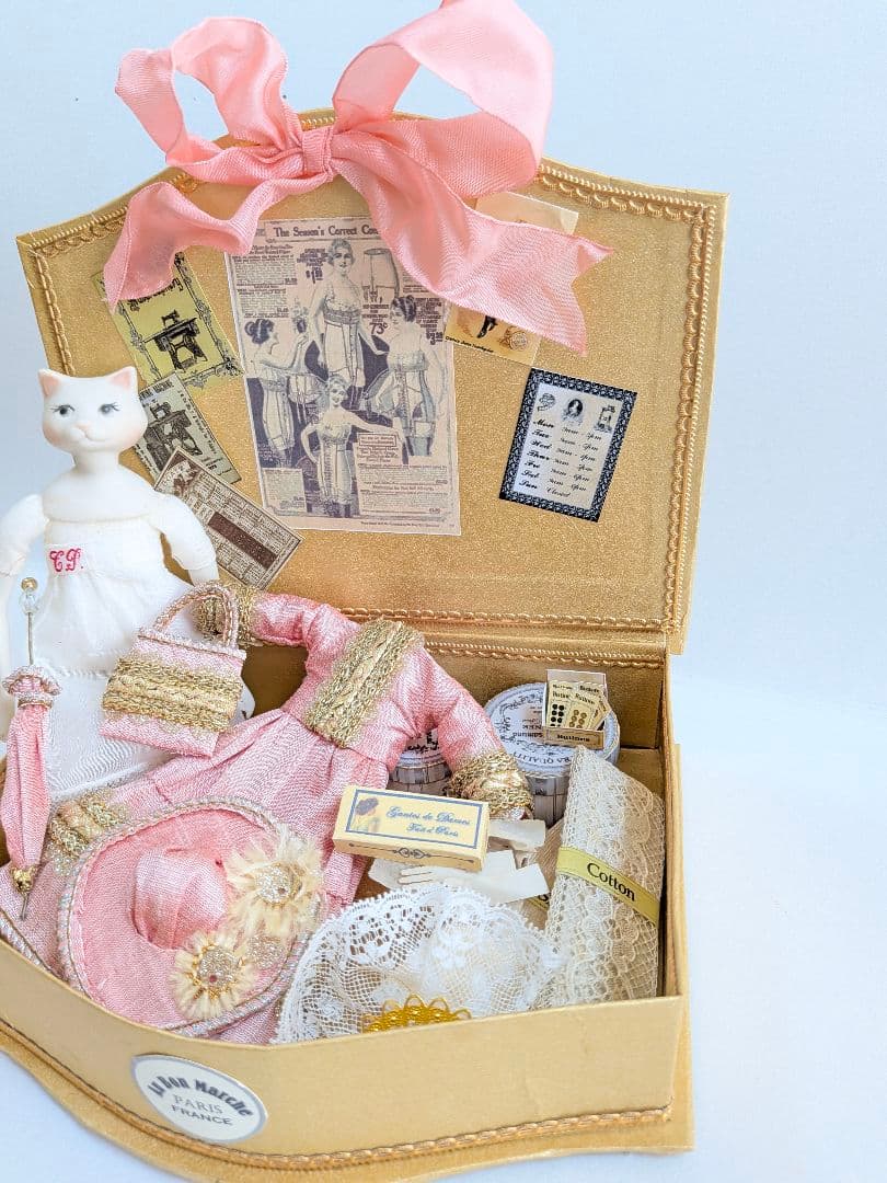 ちびくま工房　ビクトリアン猫Noraのbox　アンティークレース