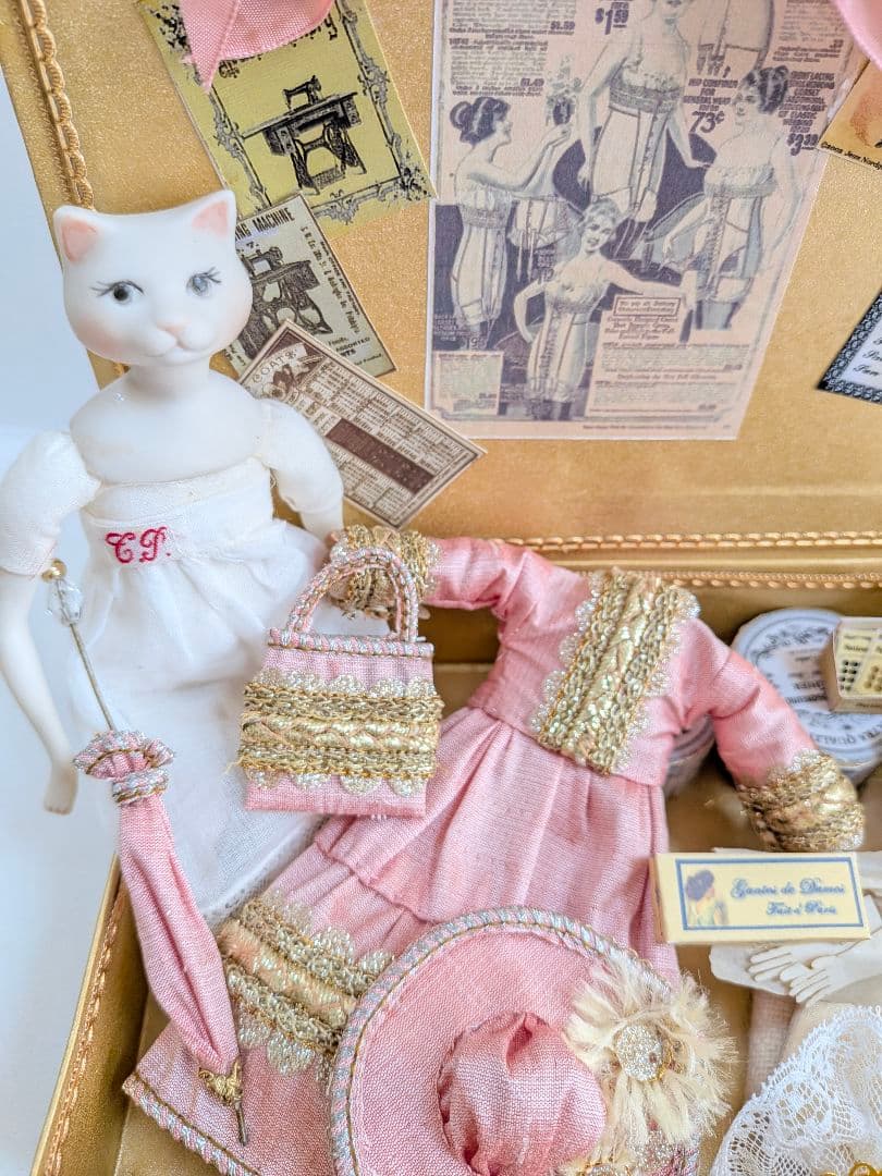 ちびくま工房　ビクトリアン猫Noraのbox　アンティークレース