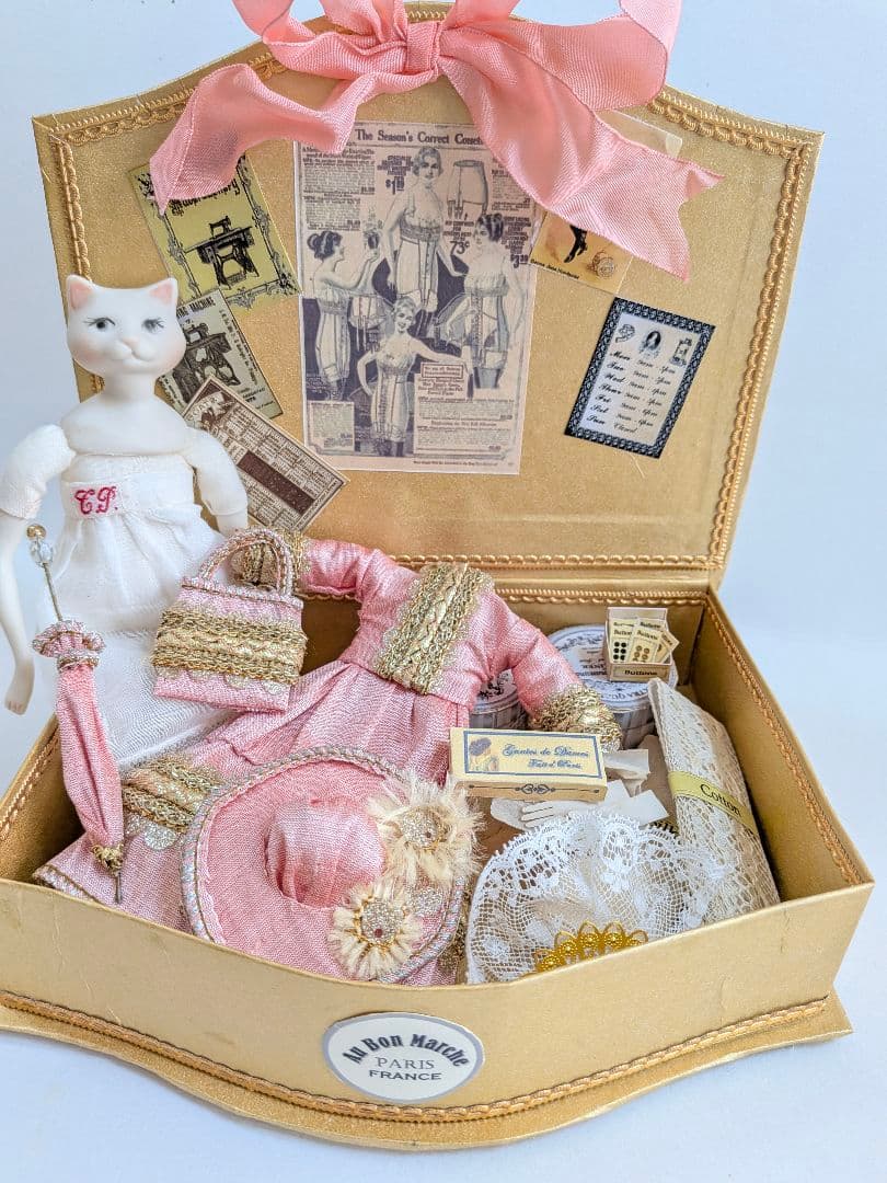 ちびくま工房　ビクトリアン猫Noraのbox　アンティークレース
