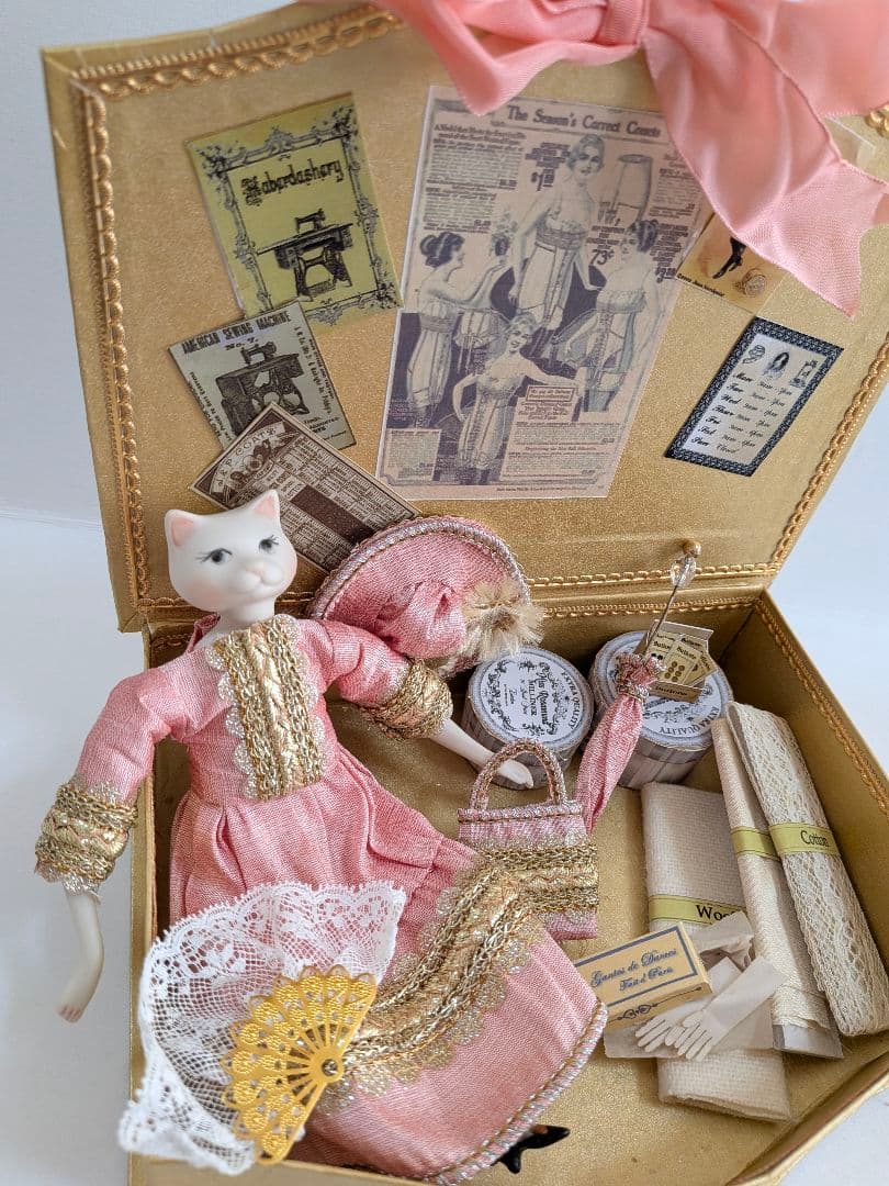 ちびくま工房　ビクトリアン猫Noraのbox　アンティークレース