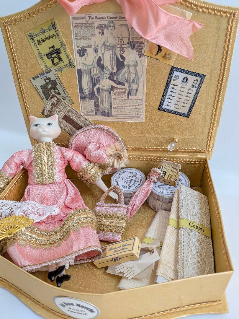 ちびくま工房　ビクトリアン猫Noraのbox　アンティークレース