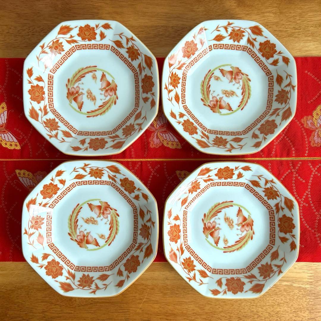 【未使用品】ナルミ　鳴海　中華皿セット　鳳凰　レンゲ付ラーメン鉢・八角皿4客