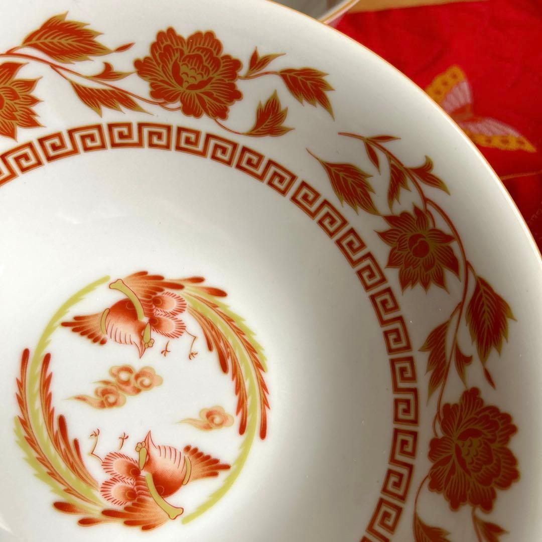 【未使用品】ナルミ　鳴海　中華皿セット　鳳凰　レンゲ付ラーメン鉢・八角皿4客