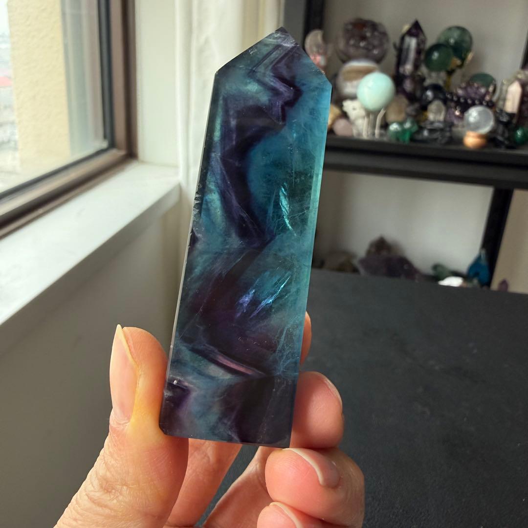 【プラチナHeart)天然石フローライトのポイント　置物NO.022710