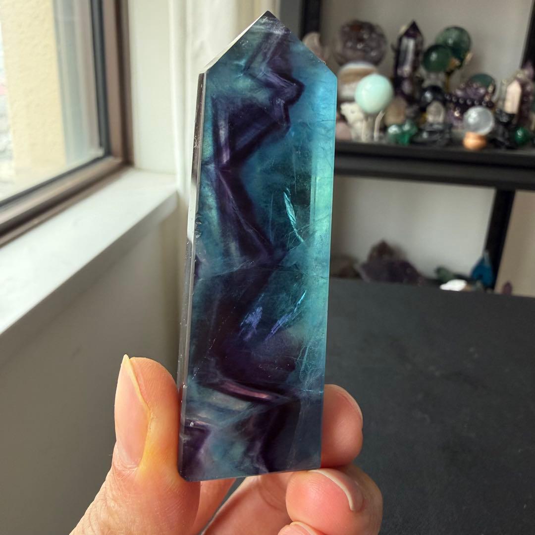 【プラチナHeart)天然石フローライトのポイント　置物NO.022710