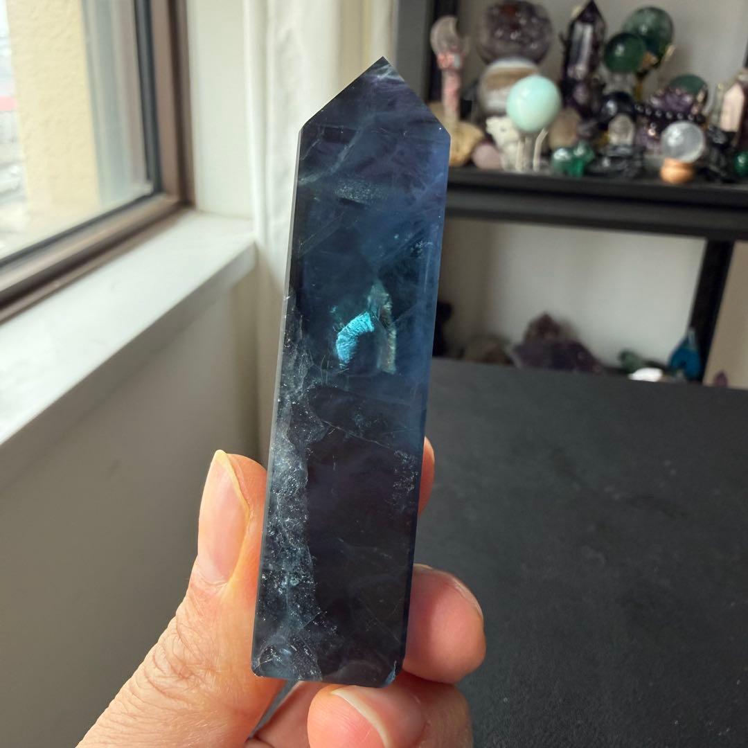 【プラチナHeart)天然石フローライトのポイント　置物NO.022710