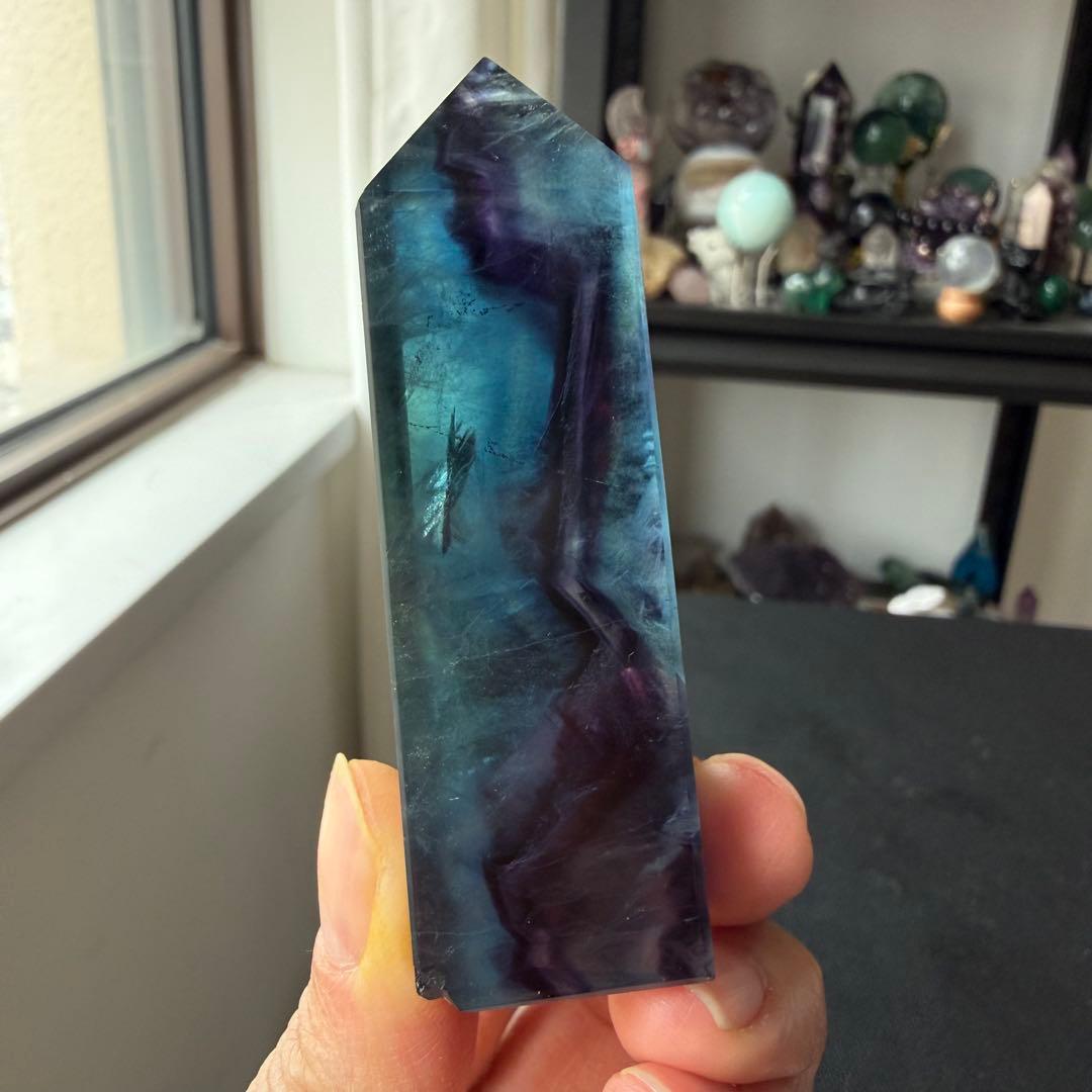 【プラチナHeart)天然石フローライトのポイント　置物NO.022710