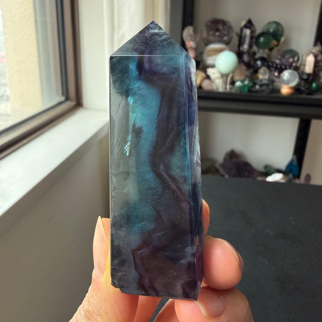 【プラチナHeart)天然石フローライトのポイント　置物NO.022710