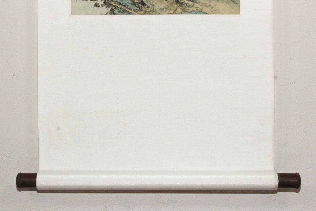 No5570掛軸　無落款　山水図　紙本着色　唐画　中国画　古画　古美術　送料無料