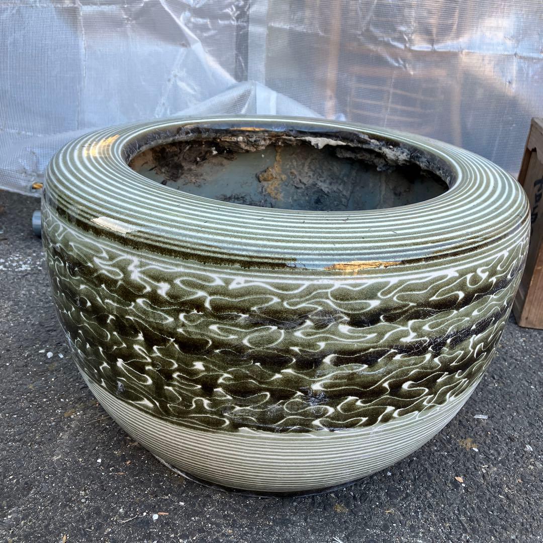 A-1 希少 松楽 睡蓮鉢 火鉢 波紋 刷毛目 陶器 メダカ鉢 雑貨 陶器製