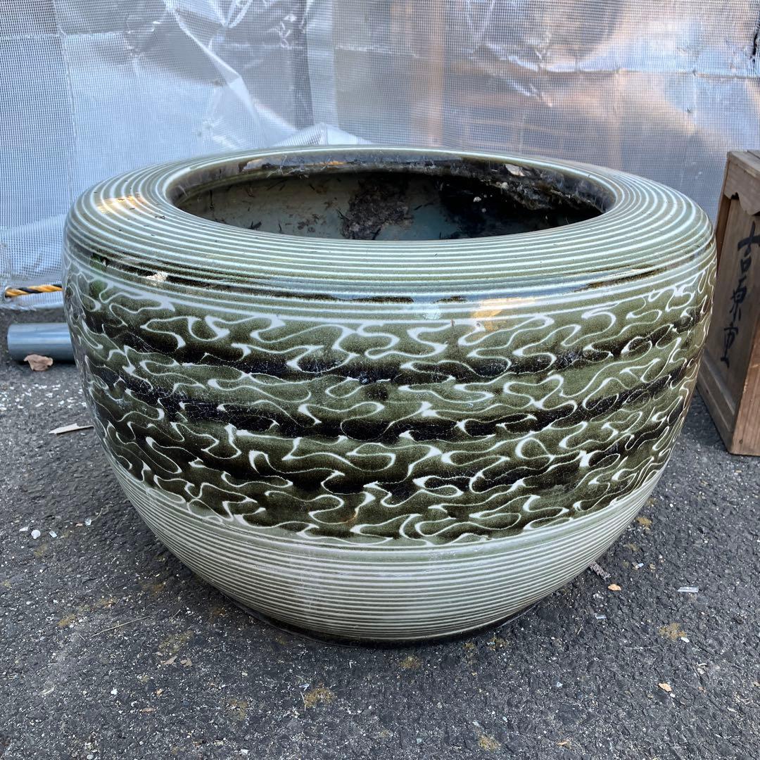 A-1 希少 松楽 睡蓮鉢 火鉢 波紋 刷毛目 陶器 メダカ鉢 雑貨 陶器製