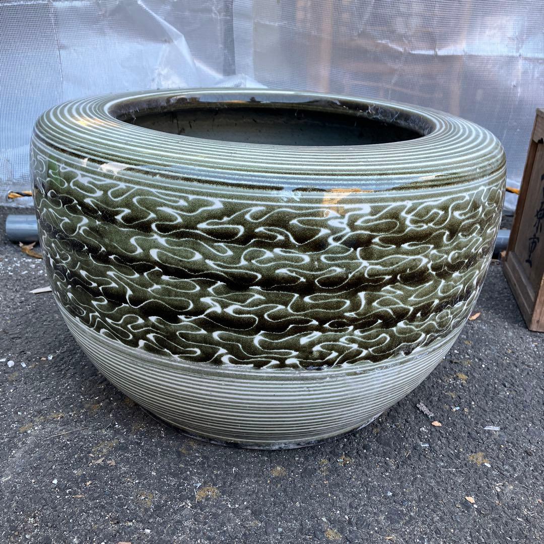 A-1 希少 松楽 睡蓮鉢 火鉢 波紋 刷毛目 陶器 メダカ鉢 雑貨 陶器製