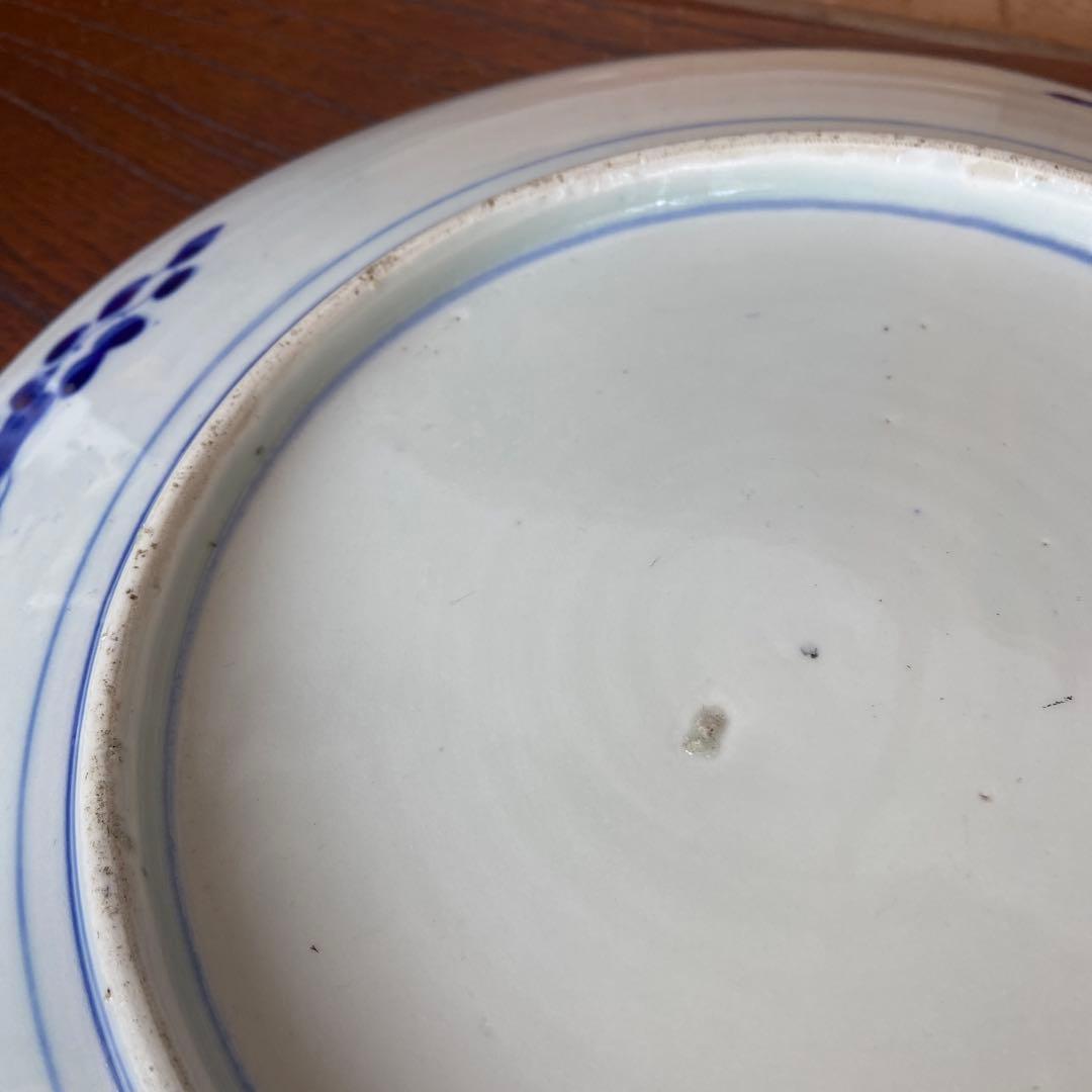 古伊万里染付扇面菖蒲山水図大皿