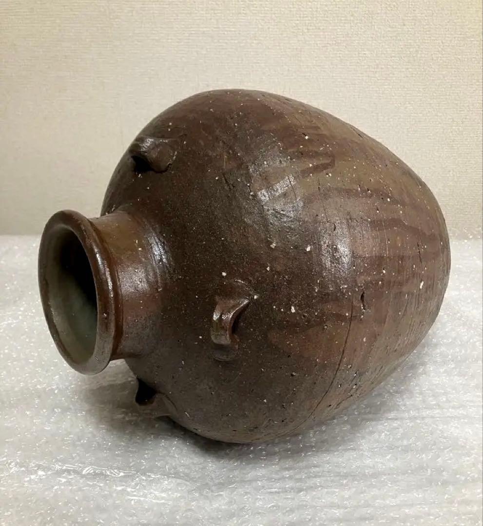 室町期 信楽焼 四耳壺 茶壺 生花 花瓶 花入 葉茶 茶道具 大壺 備前焼 骨董