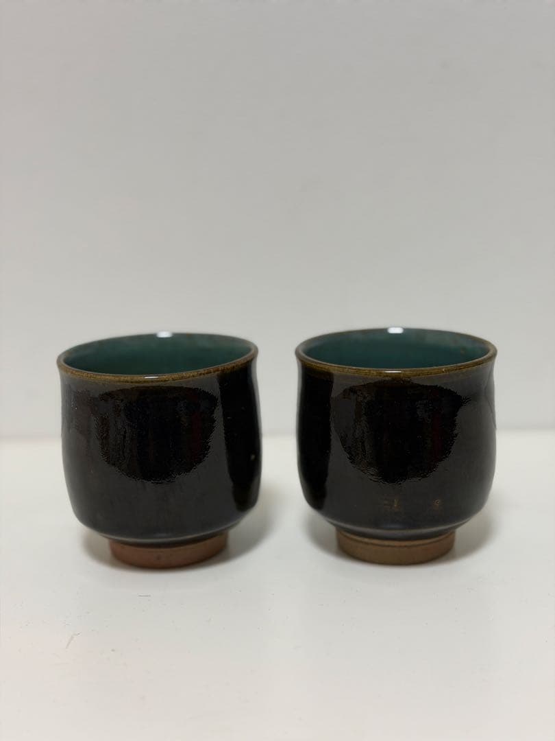 牛ノ戸焼　湯呑み　染め分け　2つセット　丸型　お茶　カップ　中井窯　鳥取