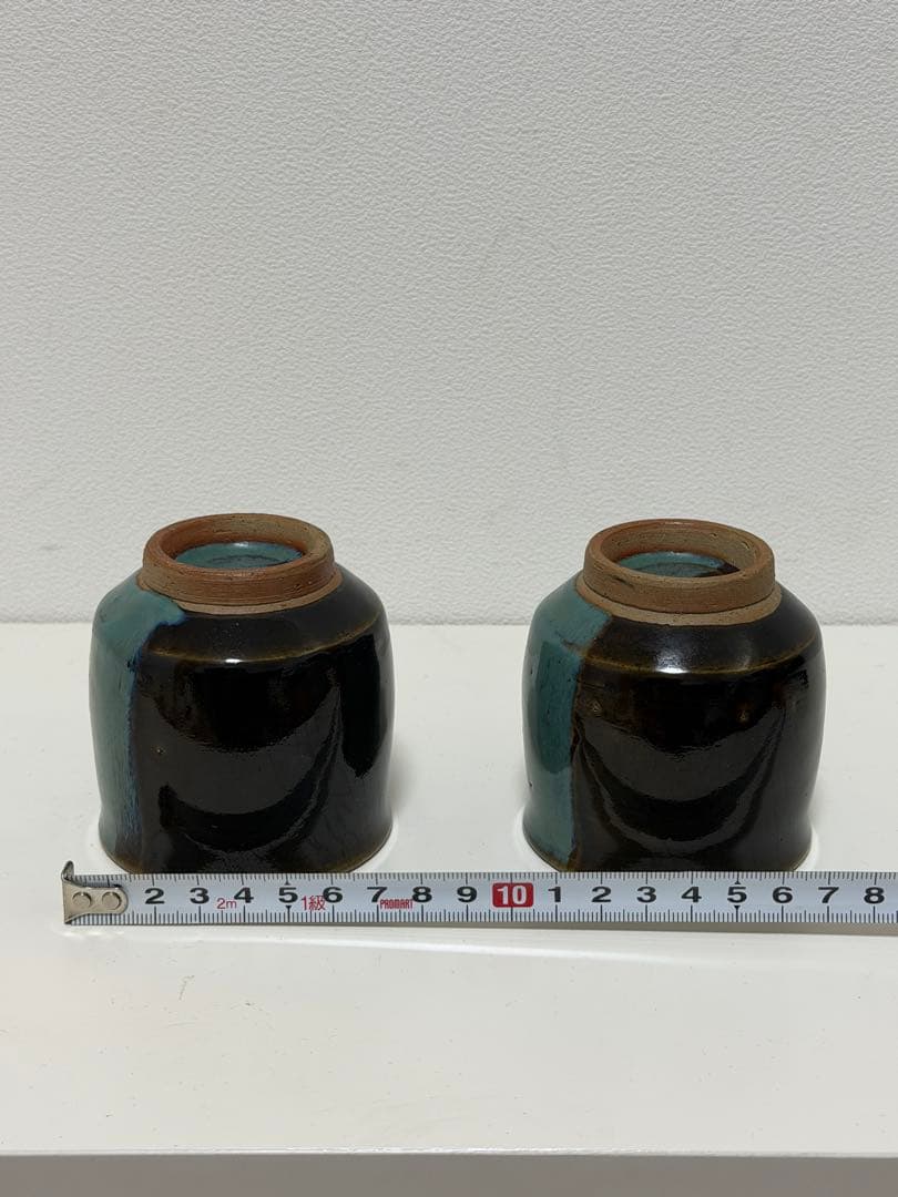 牛ノ戸焼　湯呑み　染め分け　2つセット　丸型　お茶　カップ　中井窯　鳥取