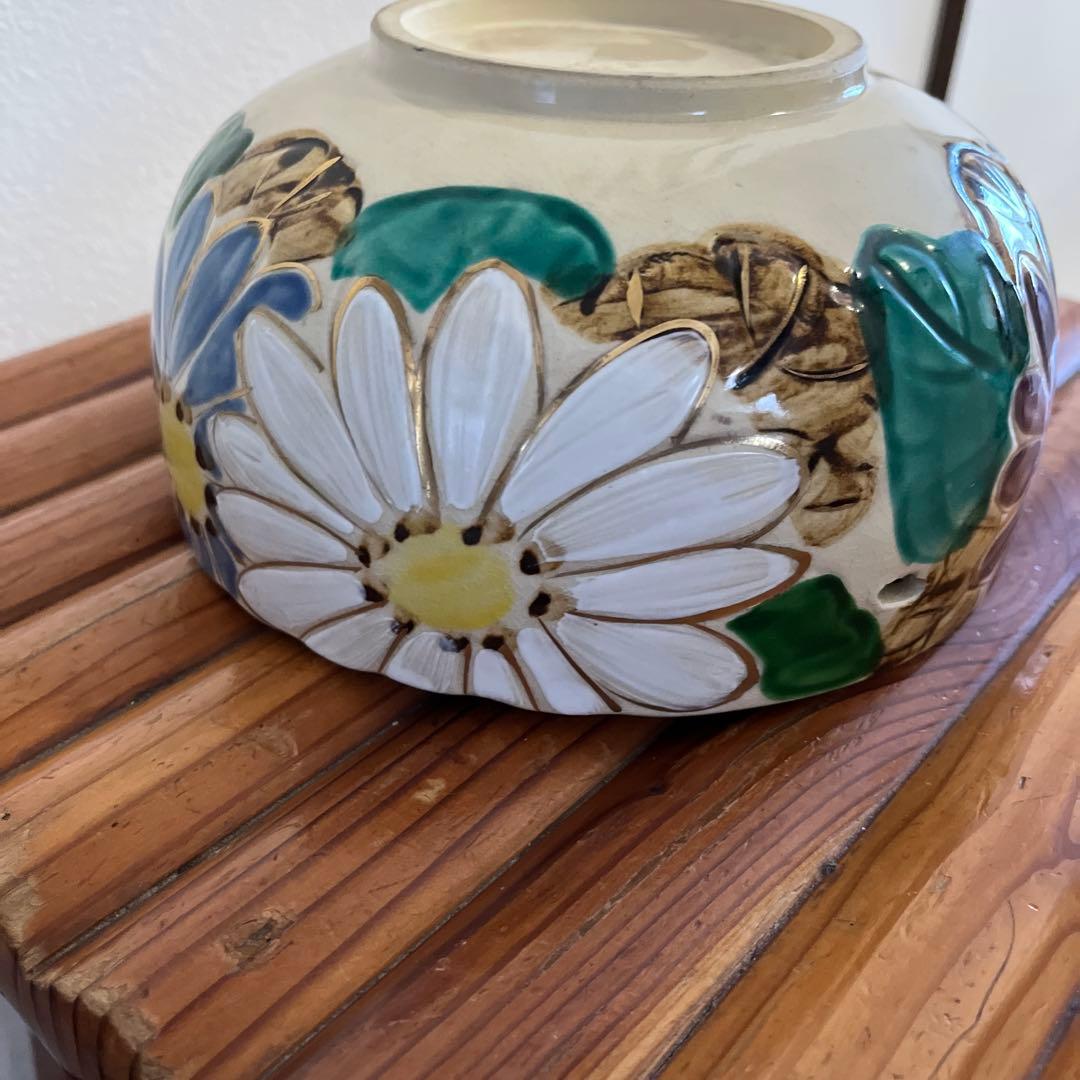 ＊京焼清水焼雲楽造り＊透かし彫り金彩菓子器　花柄陶器ボウル19cm