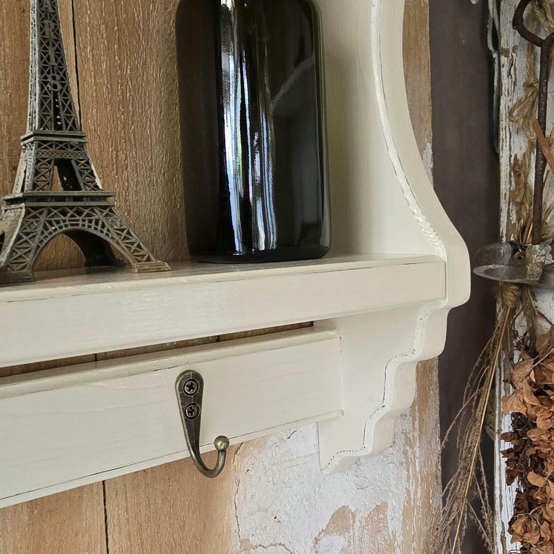 フレンチアンティークシャビー壁掛けシェルフ　ワイド540　 モール　ホワイト