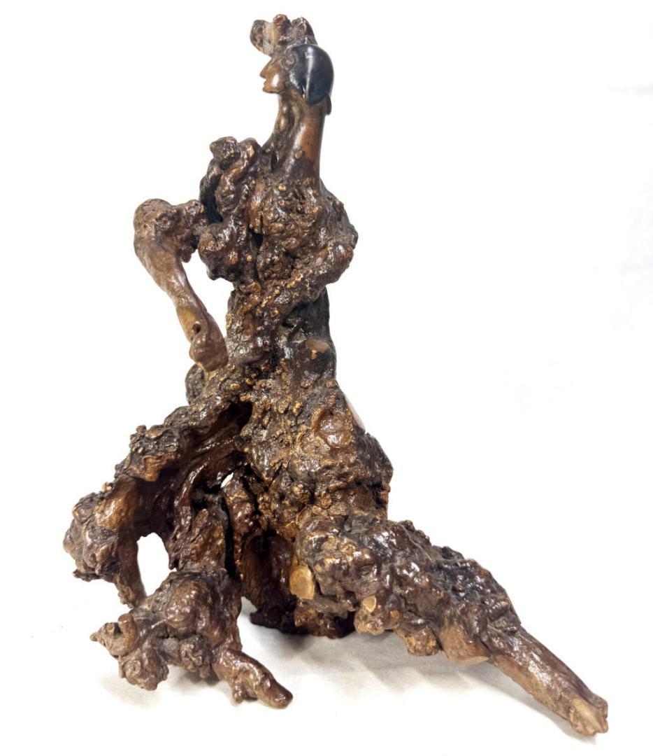 時代物 手彫り 瘤杢 葡萄杢 人物根彫 木彫刻 一点物 自然木 WWWT125