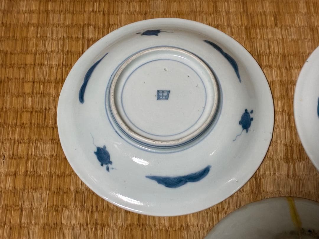 中国 唐物 李朝 染付 人物 龍紋 中皿 三枚 時代物 直しあり 印あり