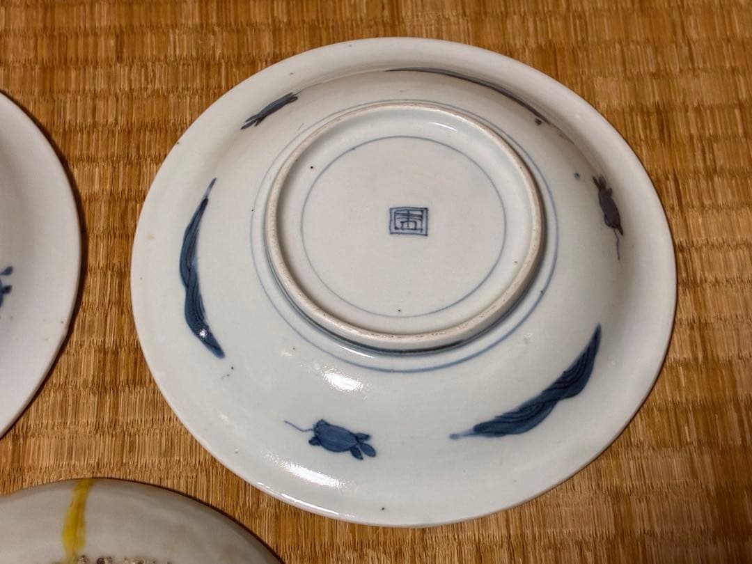 中国 唐物 李朝 染付 人物 龍紋 中皿 三枚 時代物 直しあり 印あり