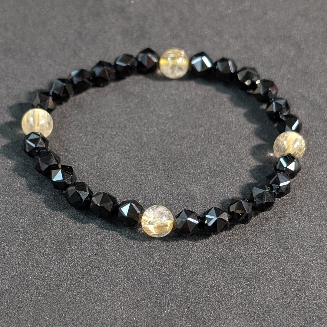 ゴールドルチル スターカットスピネル ブレスレット 6mm 勝ち運を呼び覚ます