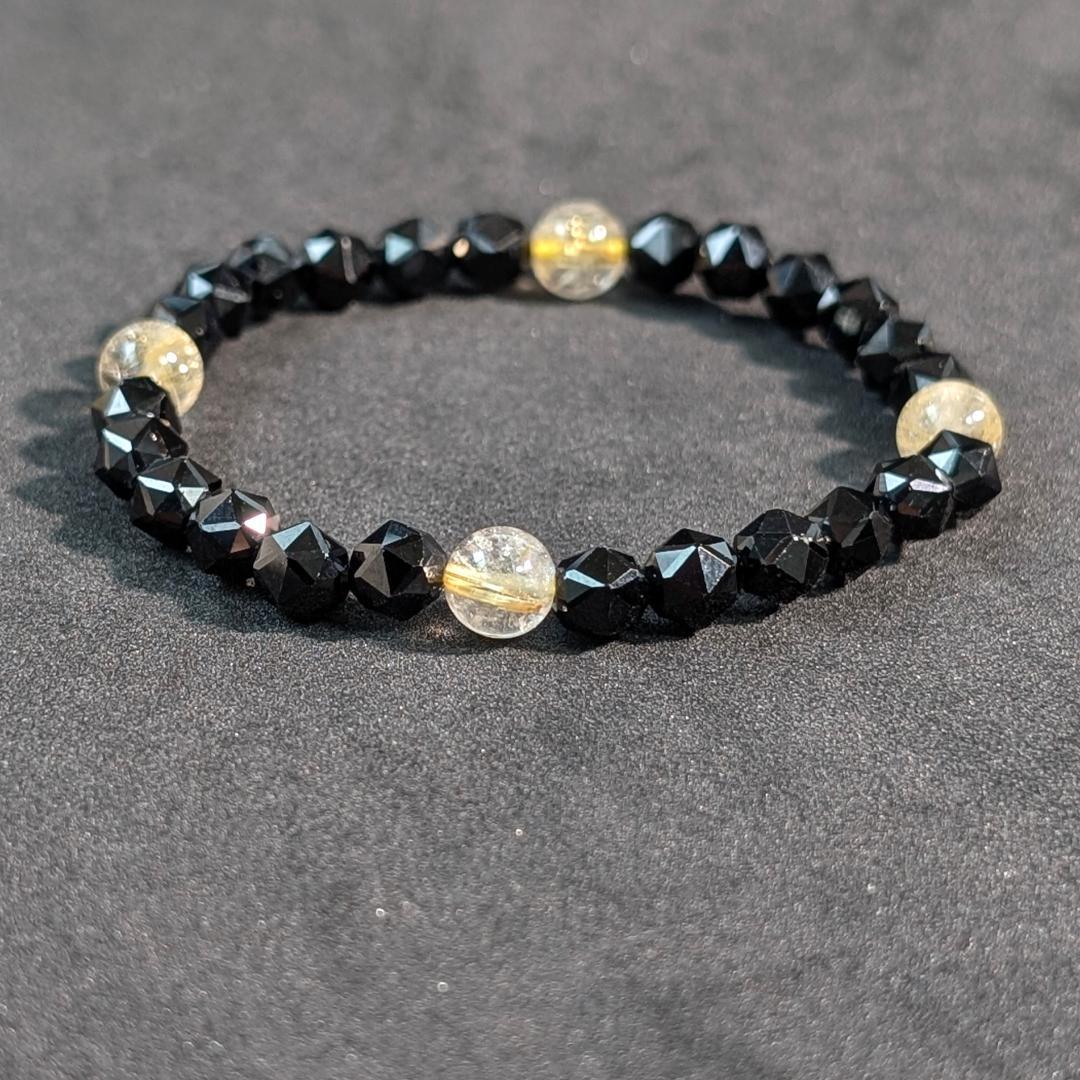 ゴールドルチル スターカットスピネル ブレスレット 6mm 勝ち運を呼び覚ます