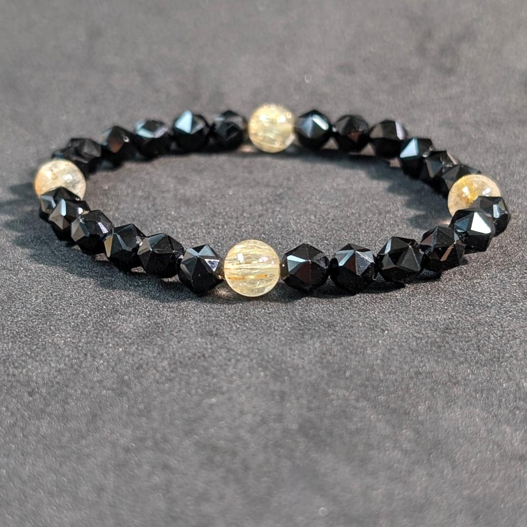 ゴールドルチル スターカットスピネル ブレスレット 6mm 勝ち運を呼び覚ます