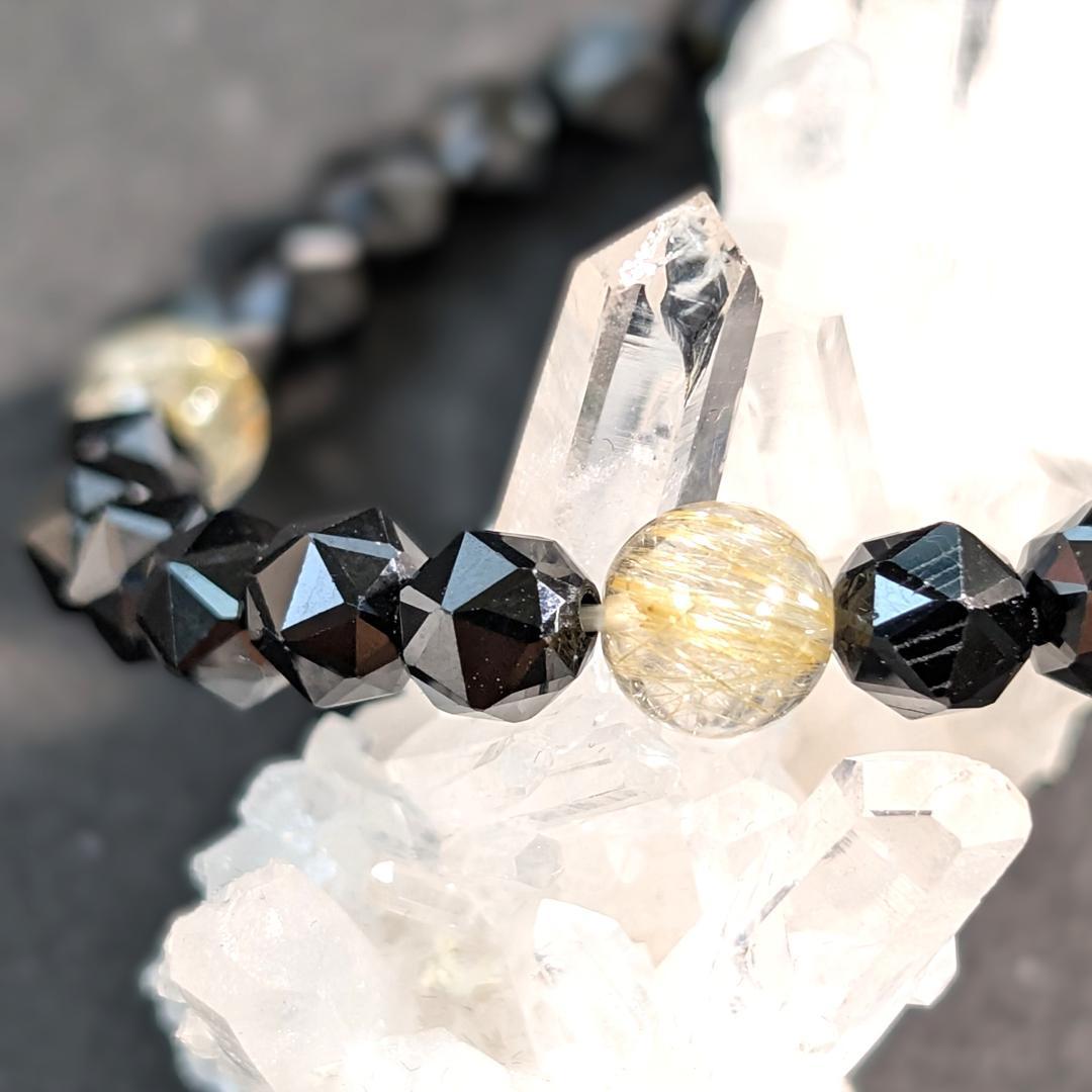 ゴールドルチル スターカットスピネル ブレスレット 6mm 勝ち運を呼び覚ます