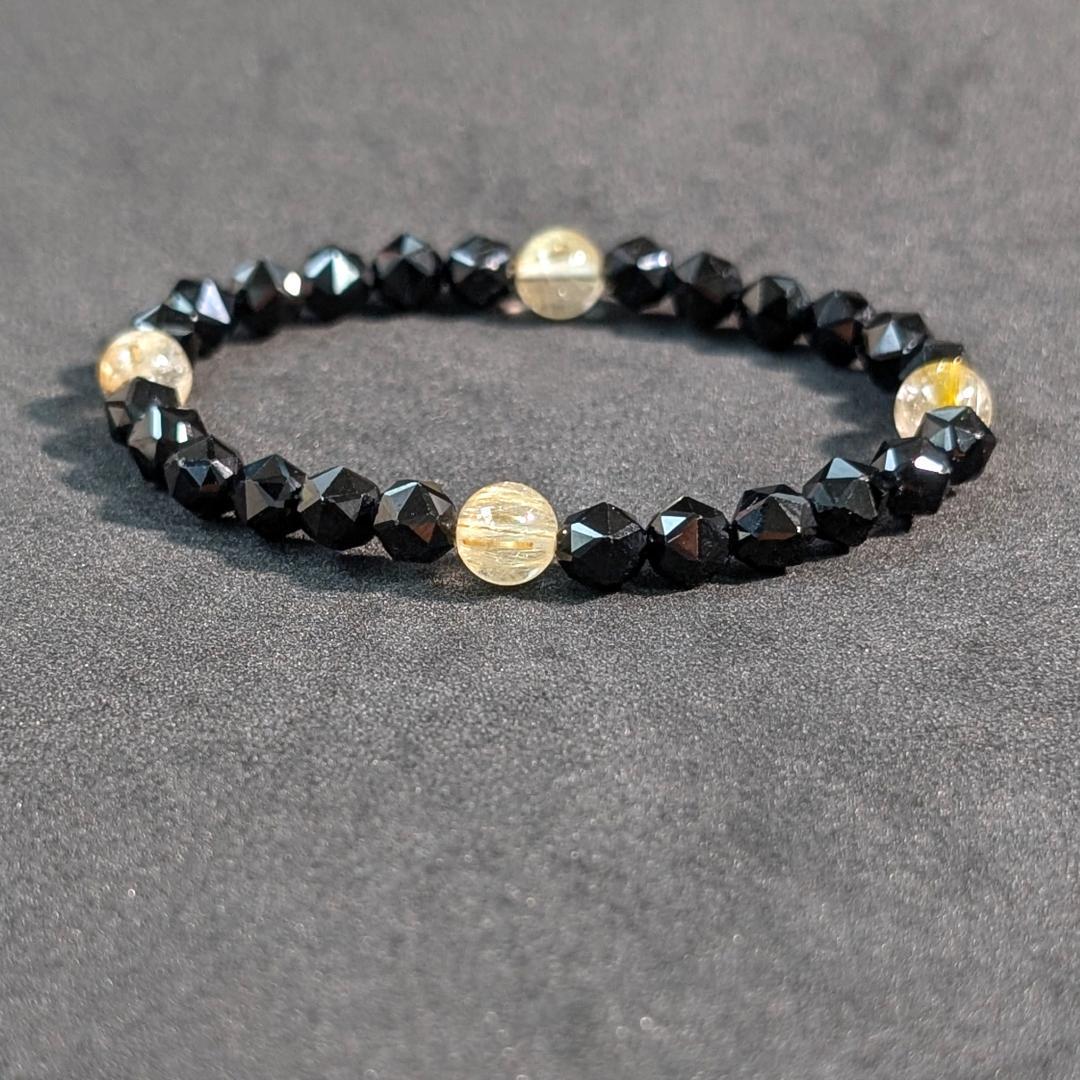 ゴールドルチル スターカットスピネル ブレスレット 6mm 勝ち運を呼び覚ます