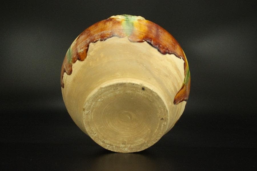 中国美術 唐三彩 蓋壷 高19cm(LC153)