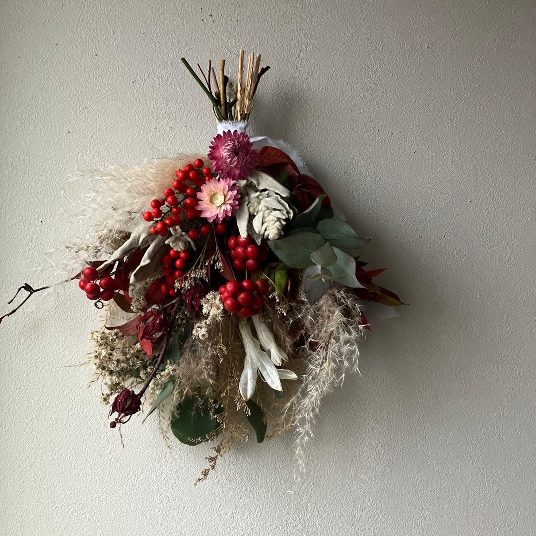 サンキライと貝細工のしめ縄飾り　スワッグになる2way ラムズイヤー