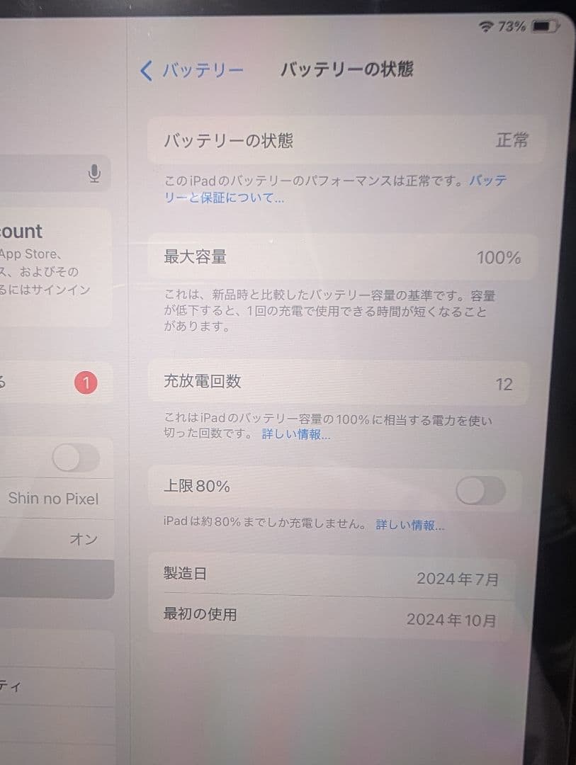 iPad mini 第7世代 128GB A17 Pro 最大容量100%