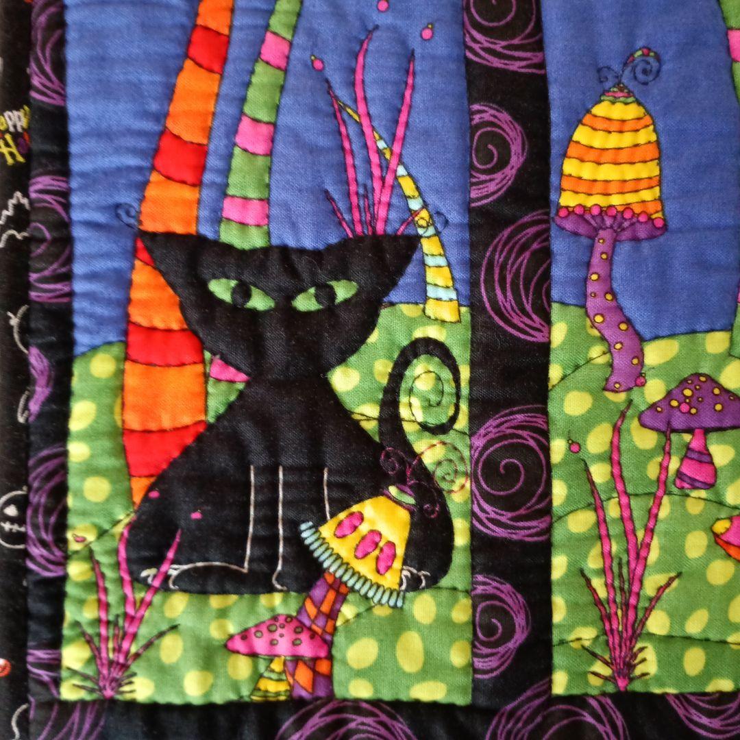 Halloweenパネル生地のパッチワークキルティングタペストリー　ハンドメイド