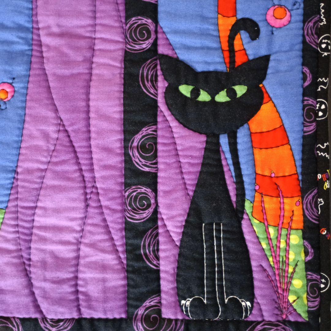 Halloweenパネル生地のパッチワークキルティングタペストリー　ハンドメイド