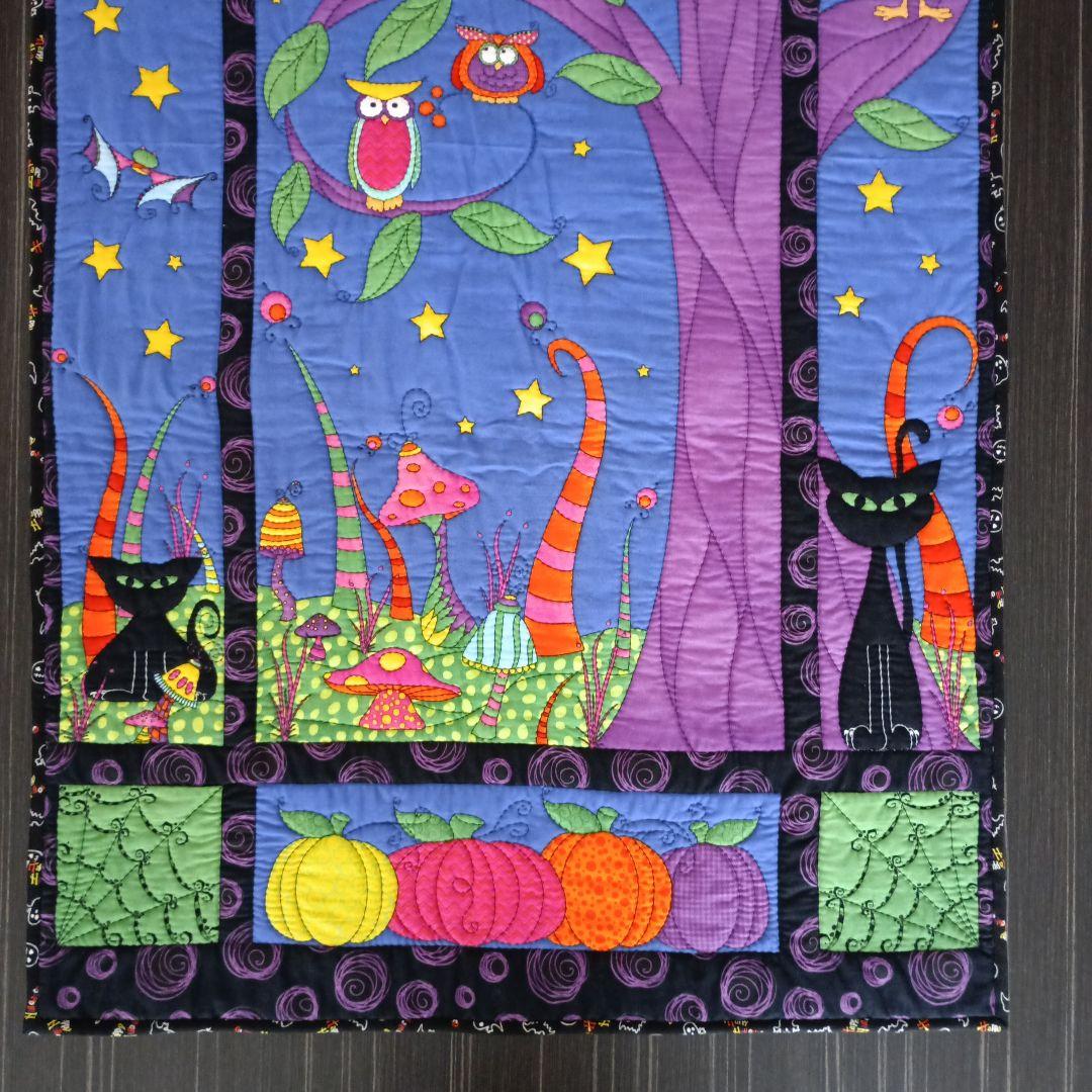 Halloweenパネル生地のパッチワークキルティングタペストリー　ハンドメイド