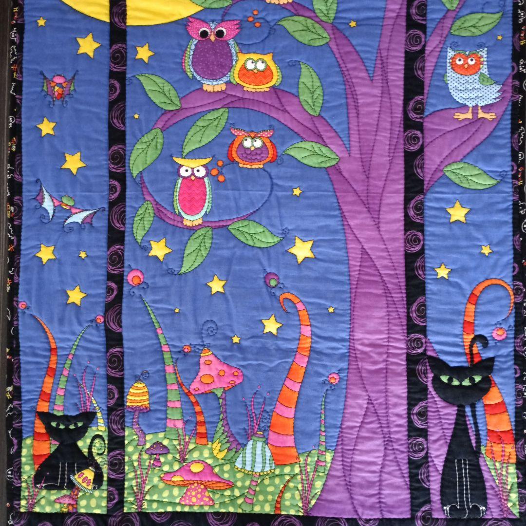 Halloweenパネル生地のパッチワークキルティングタペストリー　ハンドメイド