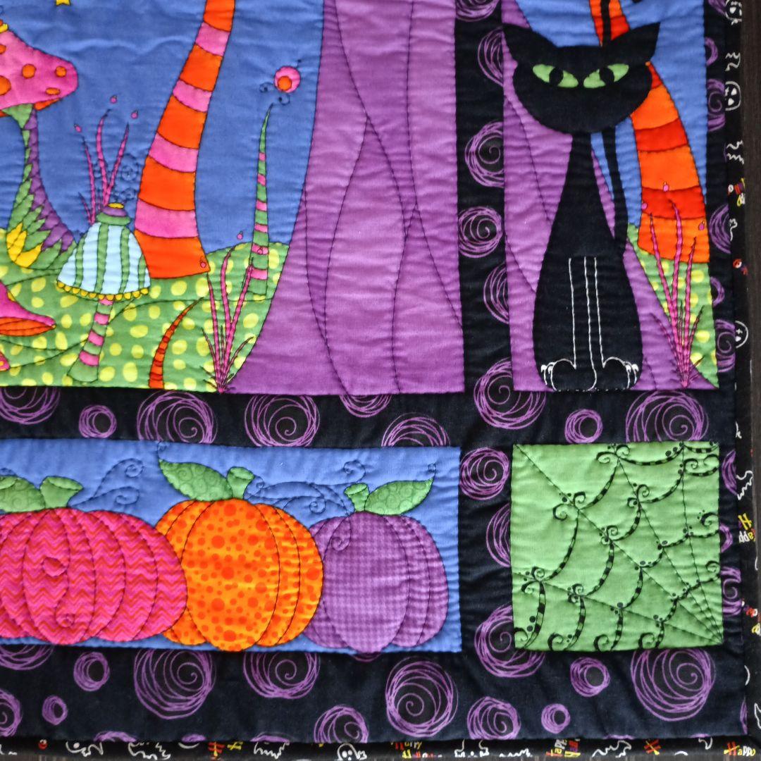 Halloweenパネル生地のパッチワークキルティングタペストリー　ハンドメイド