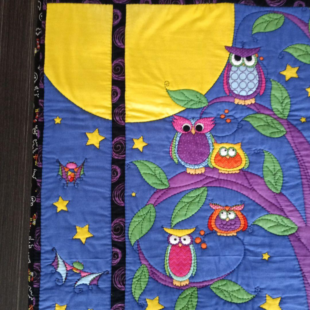 Halloweenパネル生地のパッチワークキルティングタペストリー　ハンドメイド